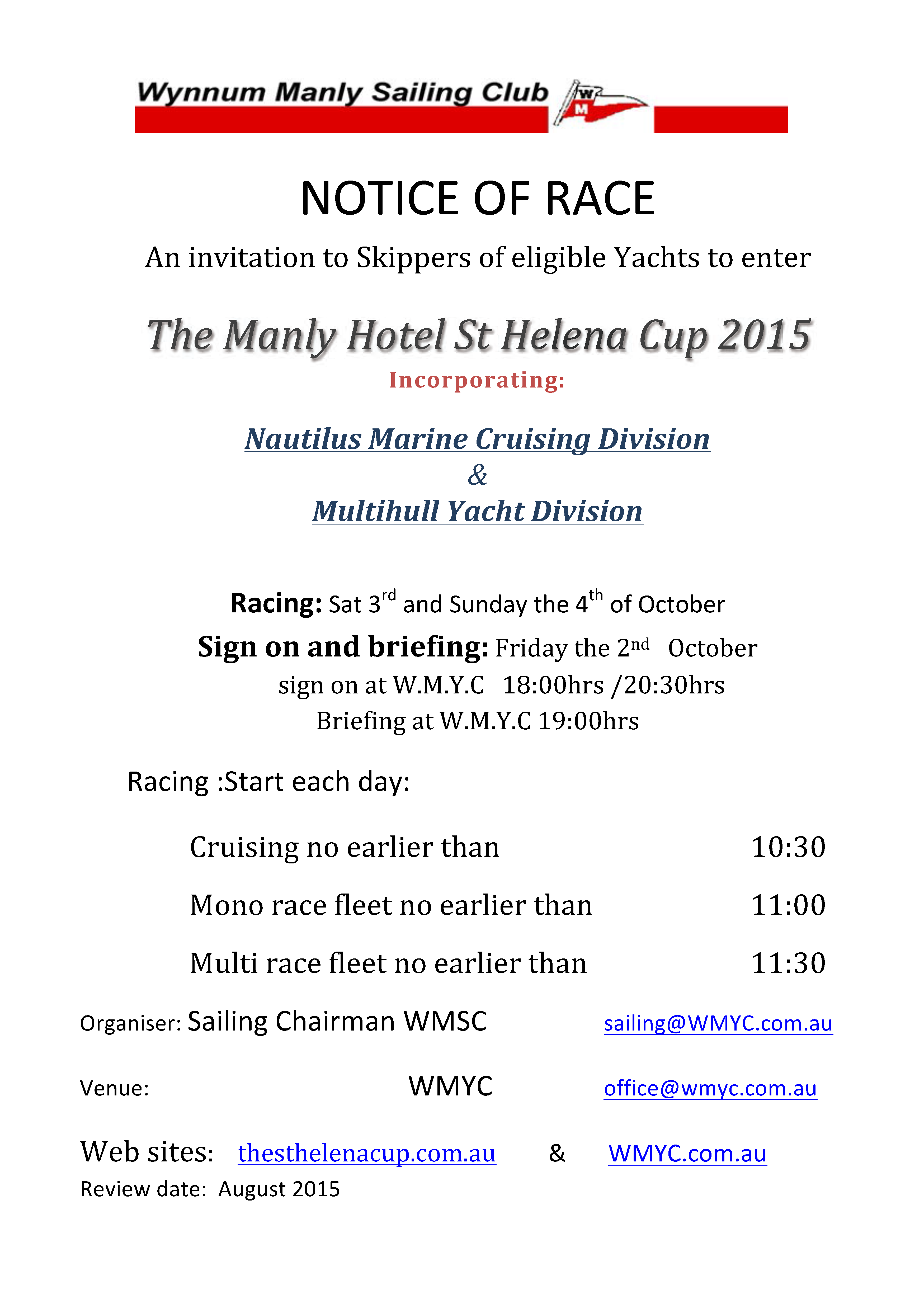 2015 St Helena Cup Notice of Race